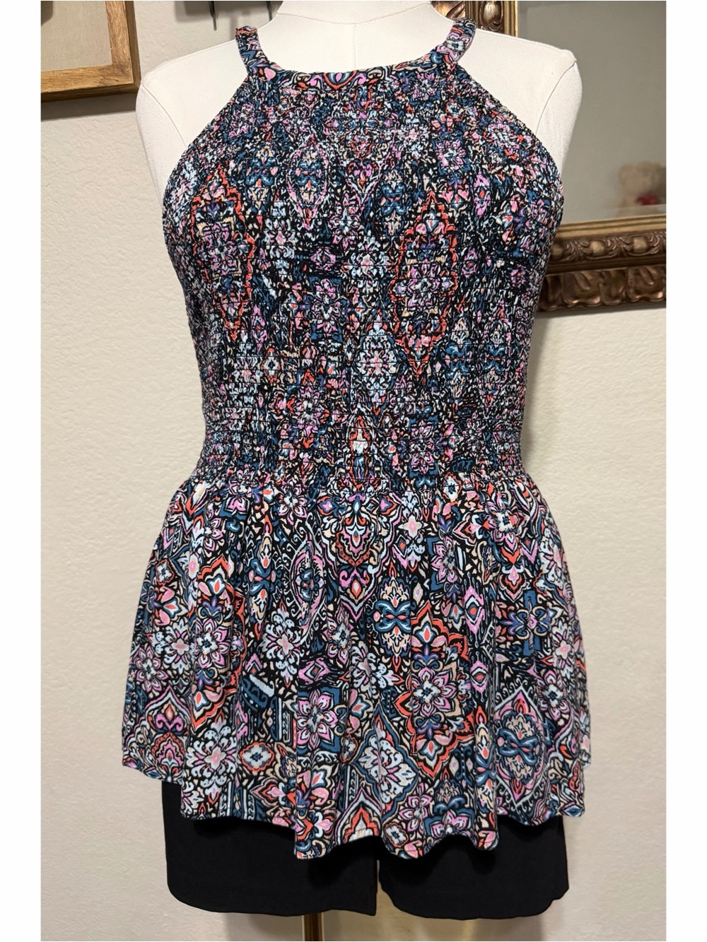 Smocked Halter Tank Top in Multi Floral Print